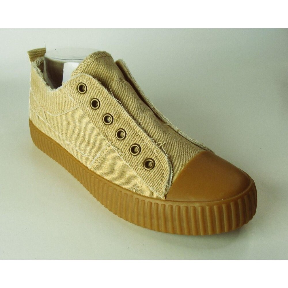 Frayed Beige Slip-On Sneakers With Rubber Sole By Yoki